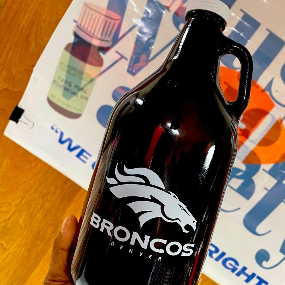 Denver Broncos growler beer bottle